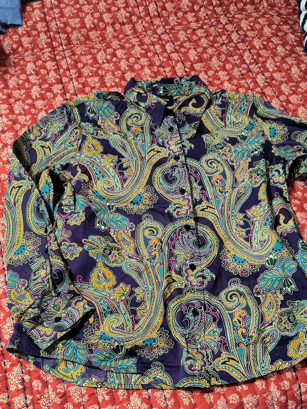 Jones New York Purple Paisley Button-Down Shirt